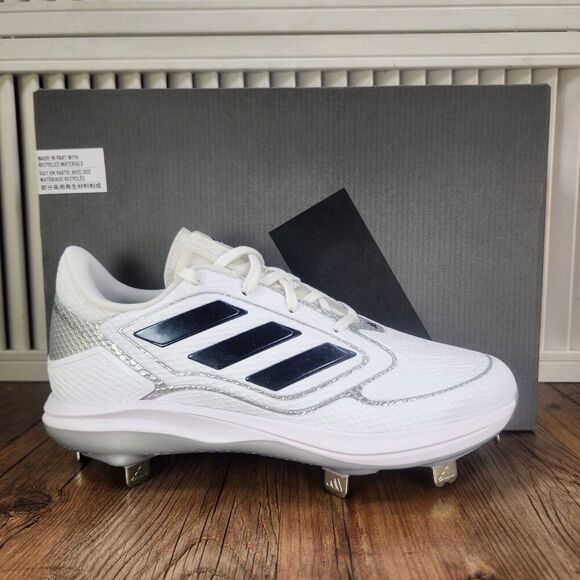 Adidas Purehustle 3 Womens 8.5 White Black Athletic Metal Softball Cleats IG7135 - Picture 1 of 11